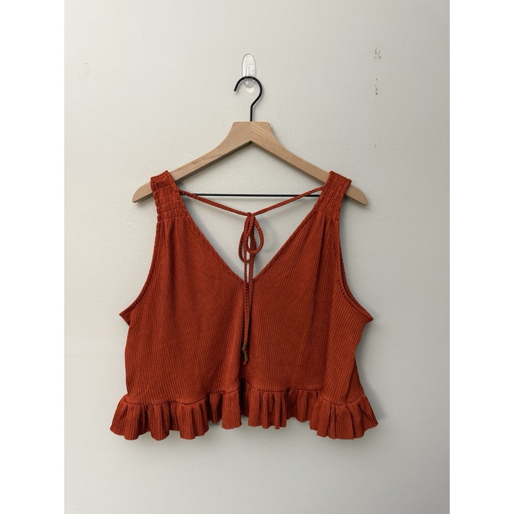Free People Rust Red Ruffled Crop Tank - Picture 2 of 5